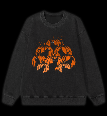 Halloween Pumpkin Cats Vintage Washed 100% Cotton Sweatshirt - TheDrunkShark