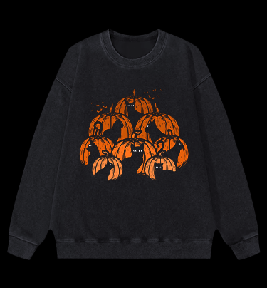 Halloween Pumpkin Cats Vintage Washed 100% Cotton Sweatshirt - TheDrunkShark