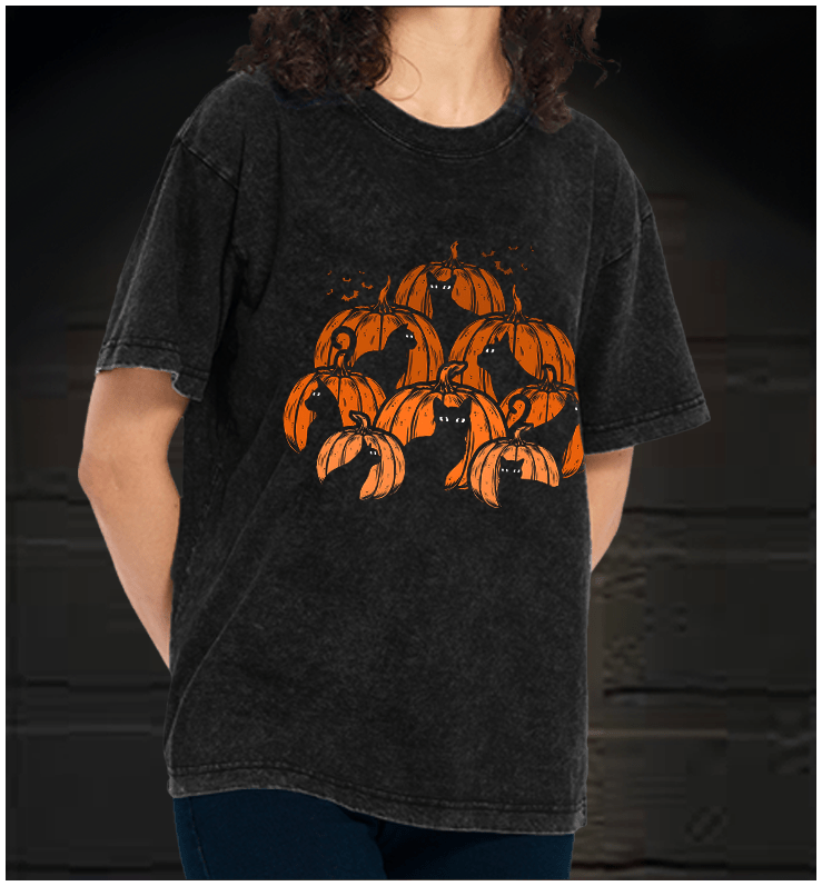 Halloween Pumpkin Cats Vintage Washed 100% Cotton T-Shirt - TheDrunkShark