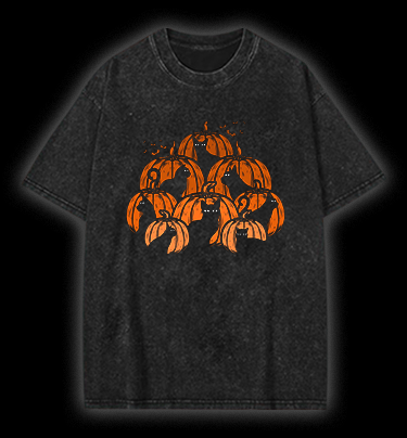 Halloween Pumpkin Cats Vintage Washed 100% Cotton T-Shirt - TheDrunkShark