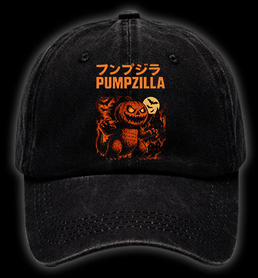 Halloween Pumpzilla Graphic Vintage Washed 100% Cotton Baseball Hat - TheDrunkShark