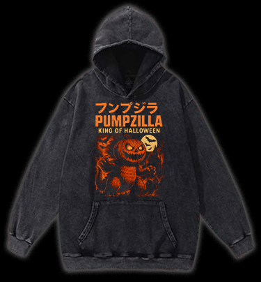 Halloween Pumpzilla Graphic Vintage Washed 100% Cotton Hoodie - TheDrunkShark