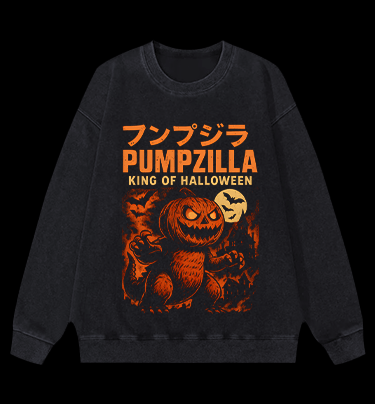 Halloween Pumpzilla Graphic Vintage Washed 100% Cotton Sweatshirt - TheDrunkShark