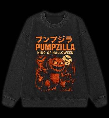 Halloween Pumpzilla Graphic Vintage Washed 100% Cotton Sweatshirt - TheDrunkShark