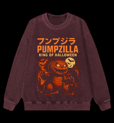Halloween Pumpzilla Graphic Vintage Washed 100% Cotton Sweatshirt - TheDrunkShark