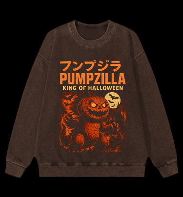 Halloween Pumpzilla Graphic Vintage Washed 100% Cotton Sweatshirt - TheDrunkShark