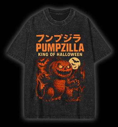 Halloween Pumpzilla Graphic Vintage Washed 100% Cotton T-Shirt - TheDrunkShark
