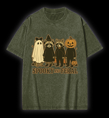 Halloween Raccoon Vintage Washed 100% Cotton T-Shirt - TheDrunkShark