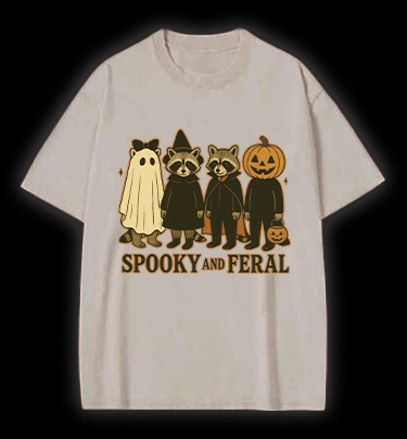 Halloween Raccoon Vintage Washed 100% Cotton T-Shirt - TheDrunkShark