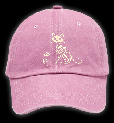 Halloween Skeleton Cat & Mouse Vintage Washed 100% Cotton Baseball Hat - TheDrunkShark