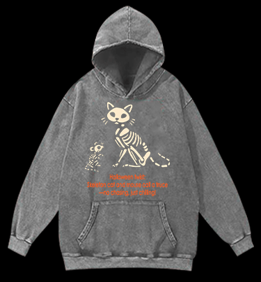 Halloween Skeleton Cat & Mouse Vintage Washed 100% Cotton Hoodie - TheDrunkShark