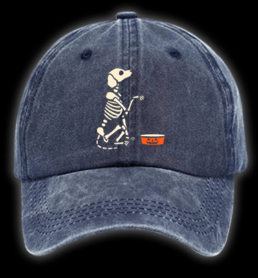 Halloween Skeleton Pup Vintage Washed 100% Cotton Baseball Hat - TheDrunkShark