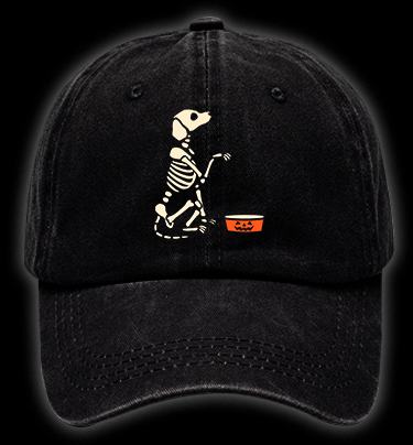 Halloween Skeleton Pup Vintage Washed 100% Cotton Baseball Hat - TheDrunkShark