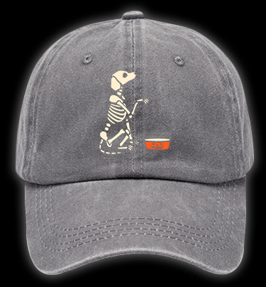 Halloween Skeleton Pup Vintage Washed 100% Cotton Baseball Hat - TheDrunkShark
