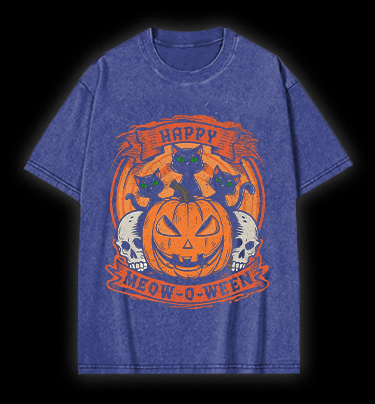 Halloween Trick - or - treating Cat Vintage Washed 100% Cotton T-Shirt - TheDrunkShark