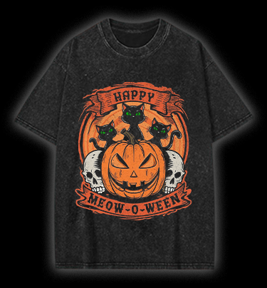 Halloween Trick - or - treating Cat Vintage Washed 100% Cotton T-Shirt - TheDrunkShark