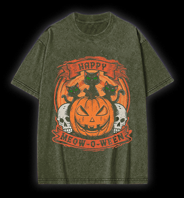 Halloween Trick - or - treating Cat Vintage Washed 100% Cotton T-Shirt - TheDrunkShark