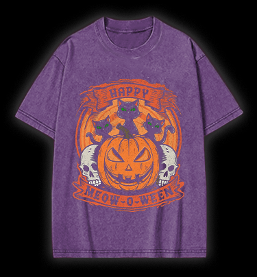 Halloween Trick - or - treating Cat Vintage Washed 100% Cotton T-Shirt - TheDrunkShark