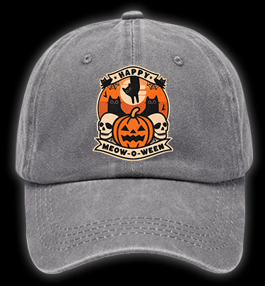 Happy Meow - o - ween Vintage Washed 100% Cotton Baseball Hat - TheDrunkShark