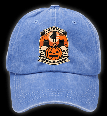 Happy Meow - o - ween Vintage Washed 100% Cotton Baseball Hat - TheDrunkShark