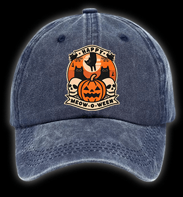 Happy Meow - o - ween Vintage Washed 100% Cotton Baseball Hat - TheDrunkShark