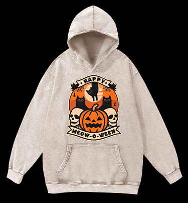 Happy Meow - o - ween Vintage Washed 100% Cotton Hoodie - TheDrunkShark