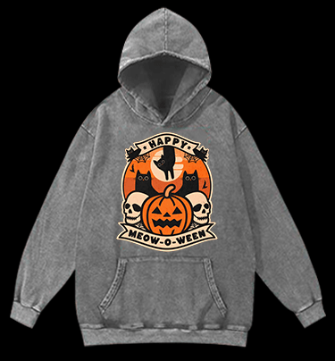 Happy Meow - o - ween Vintage Washed 100% Cotton Hoodie - TheDrunkShark