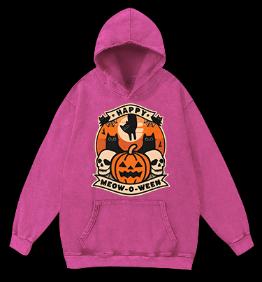 Happy Meow - o - ween Vintage Washed 100% Cotton Hoodie - TheDrunkShark