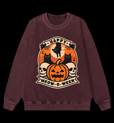 Happy Meow - o - ween Vintage Washed 100% Cotton Sweatshirt - TheDrunkShark