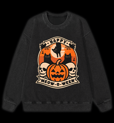 Happy Meow - o - ween Vintage Washed 100% Cotton Sweatshirt - TheDrunkShark