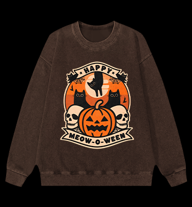 Happy Meow - o - ween Vintage Washed 100% Cotton Sweatshirt - TheDrunkShark