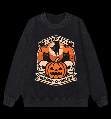 Happy Meow - o - ween Vintage Washed 100% Cotton Sweatshirt - TheDrunkShark