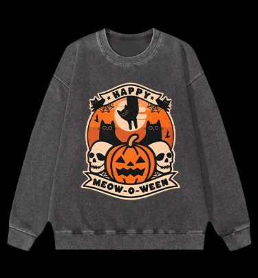 Happy Meow - o - ween Vintage Washed 100% Cotton Sweatshirt - TheDrunkShark