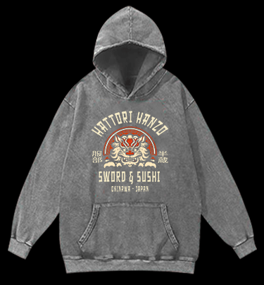 Hattori Hanzo Tiger Vintage Washed 100% Cotton Hoodie - TheDrunkShark