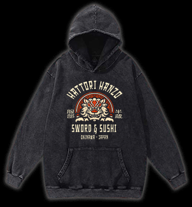 Hattori Hanzo Tiger Vintage Washed 100% Cotton Hoodie - TheDrunkShark