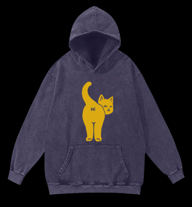 Hi Cat Fun Vintage Washed 100% Cotton Hoodie - TheDrunkShark