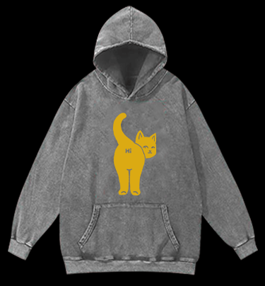 Hi Cat Fun Vintage Washed 100% Cotton Hoodie - TheDrunkShark