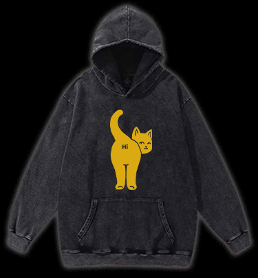 Hi Cat Fun Vintage Washed 100% Cotton Hoodie - TheDrunkShark