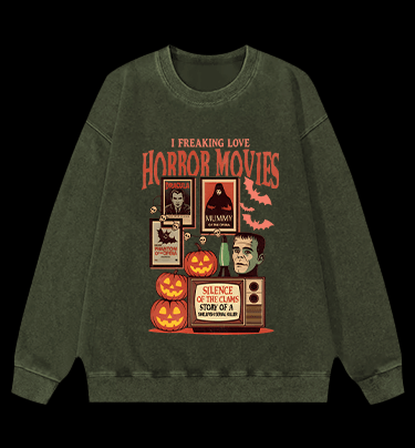 Horror Movies & Halloween Vintage Washed 100% Cotton Sweatshirt - TheDrunkShark