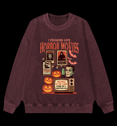 Horror Movies & Halloween Vintage Washed 100% Cotton Sweatshirt - TheDrunkShark