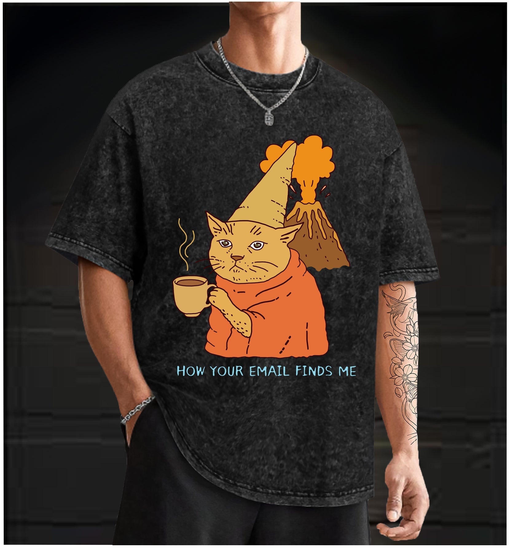 ??How Your Email Finds Me??£¤ Cat Vintage Washed 100% Cotton T-Shirt - TheDrunkShark
