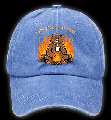 I Am Fine Bear Vintage Washed 100% Cotton Baseball Hat - TheDrunkShark