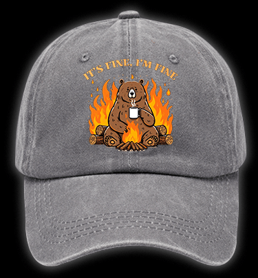 I Am Fine Bear Vintage Washed 100% Cotton Baseball Hat - TheDrunkShark