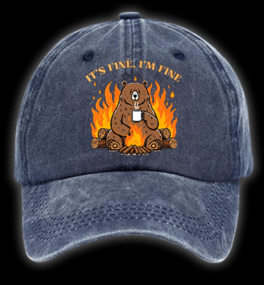 I Am Fine Bear Vintage Washed 100% Cotton Baseball Hat - TheDrunkShark
