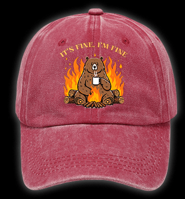 I Am Fine Bear Vintage Washed 100% Cotton Baseball Hat - TheDrunkShark