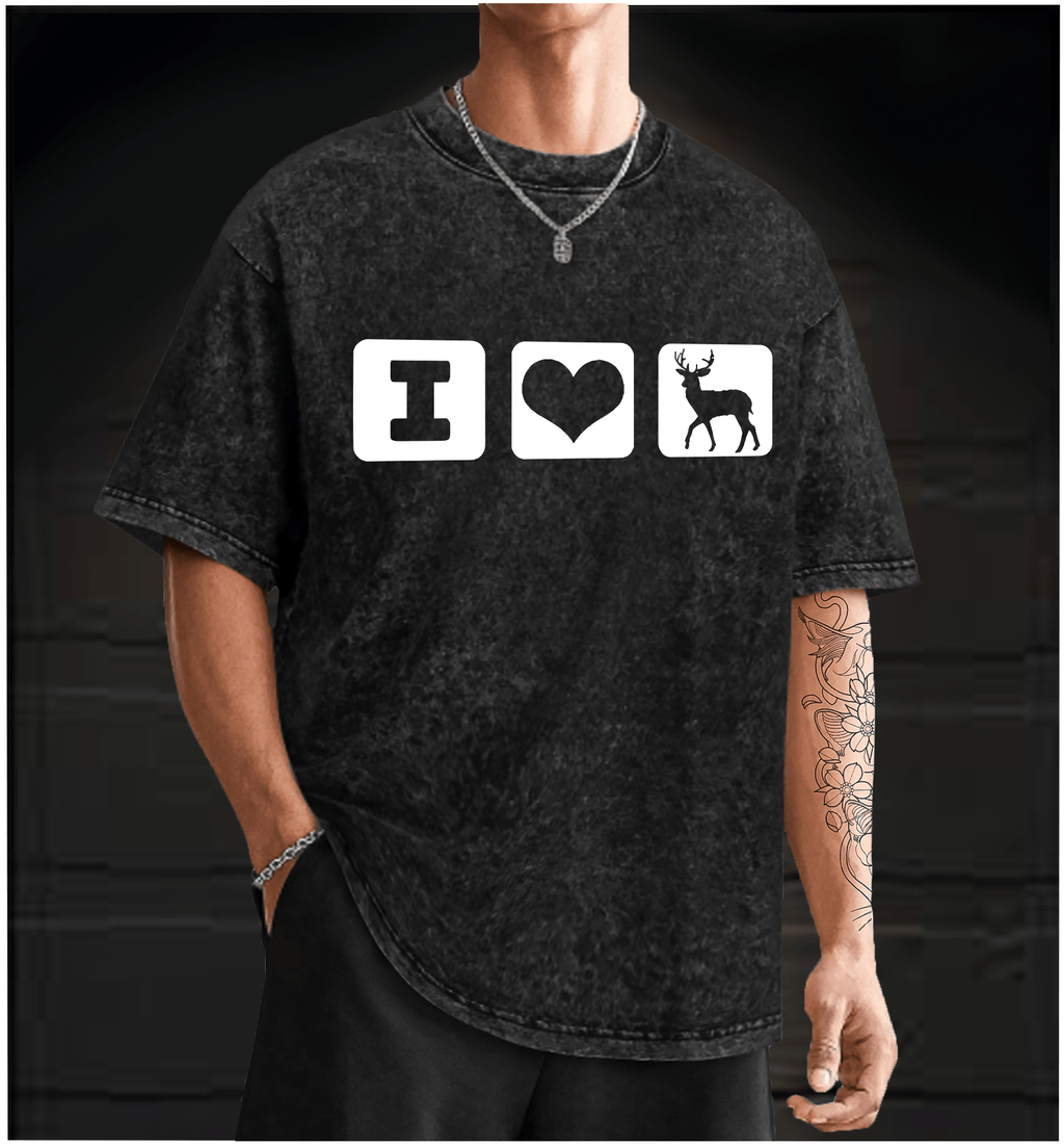 I Love Deer Icons Vintage Washed 100% Cotton T-Shirt - TheDrunkShark