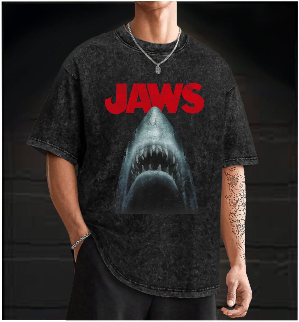  JAWS Shark Vintage Washed 100% Cotton T-Shirt - TheDrunkShark