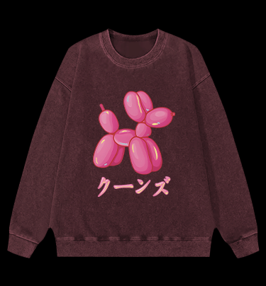 Jeff Koons Pink Balloon Dog Vintage Washed 100% Cotton Sweatshirt - TheDrunkShark