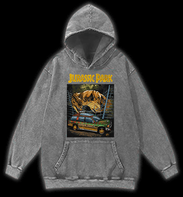 JURASSIC PARK Vintage Washed 100% Cotton Hoodie - TheDrunkShark