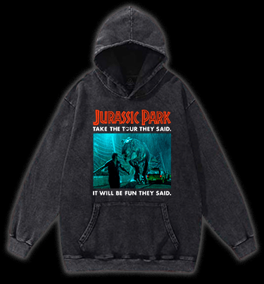 Jurassic Park Vintage Washed 100% Cotton Hoodie - TheDrunkShark